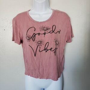 Rebel Sugar Small Pink Mauve Crop Top Short Sleeve T-shirt Good Vibes Graphic